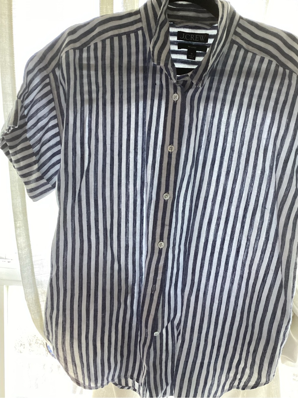 J. Crew Navy and White Vertical Stripe Button-Down Shirt